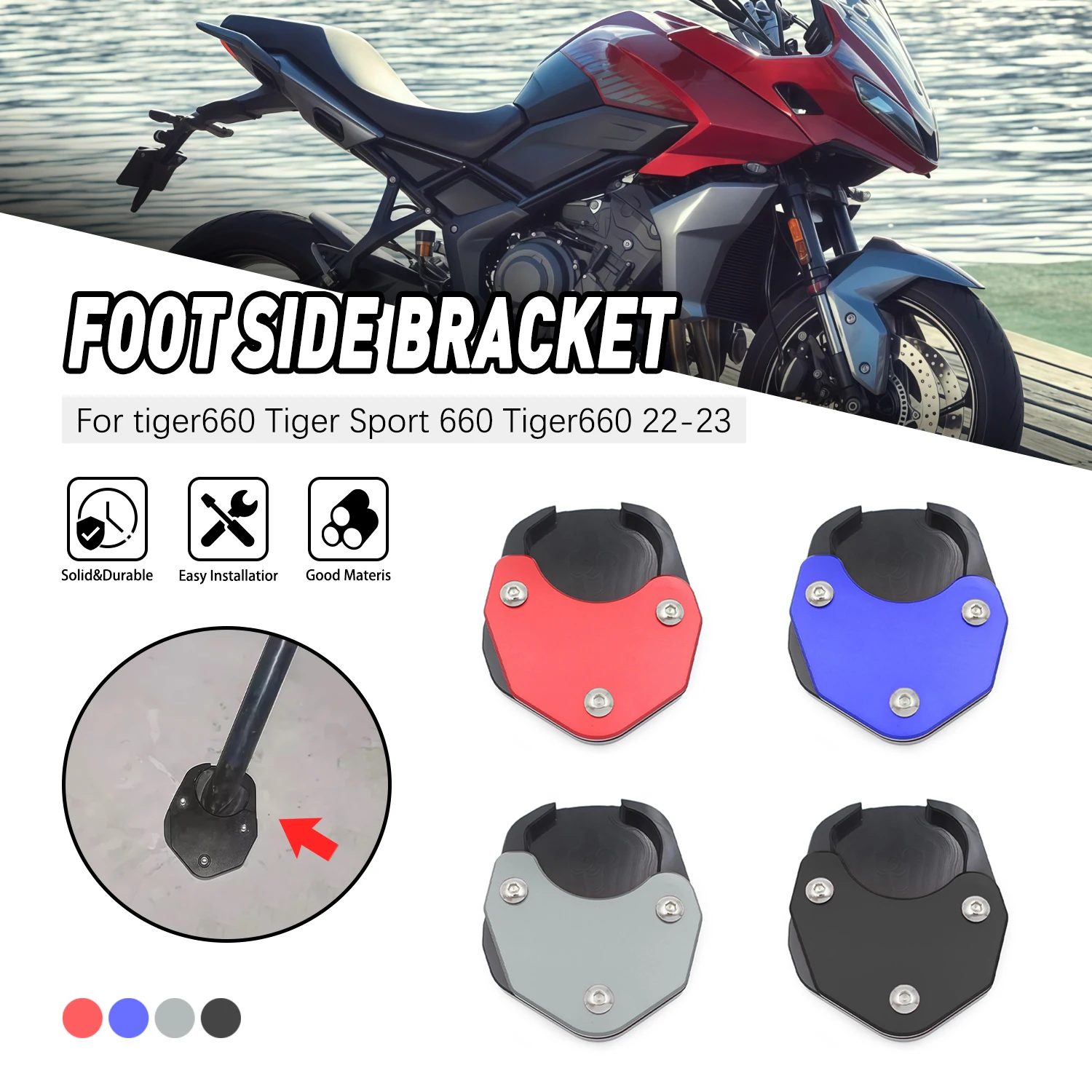 

Motorcycles Parts CNC Foot Side Stand Enlarger Plate Pad Kickstand Extension For Triumph Tiger Sport 660 Tiger660 2022 2023