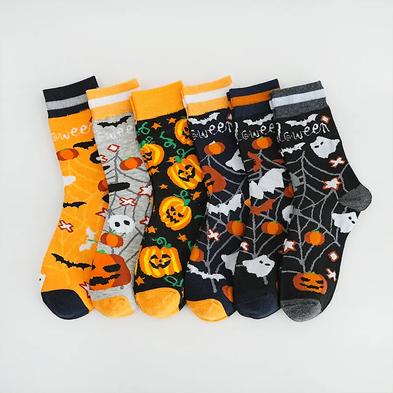 

Unisex Halloween Element Pattern Pumpkin Ghost Skull Autumn Winter Warm Breathable Mid-Calf Socks