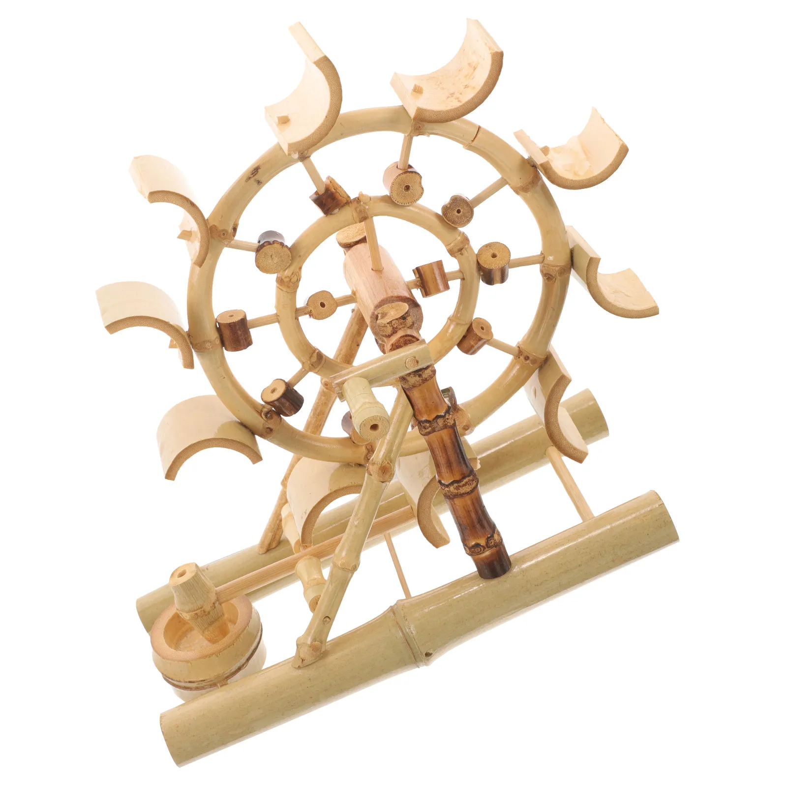 Bamboo Water Wheel Desktop Ornament Handmade Tabletop Decoration Bamboo Crafts Decorative Water Wheel for Home Desk