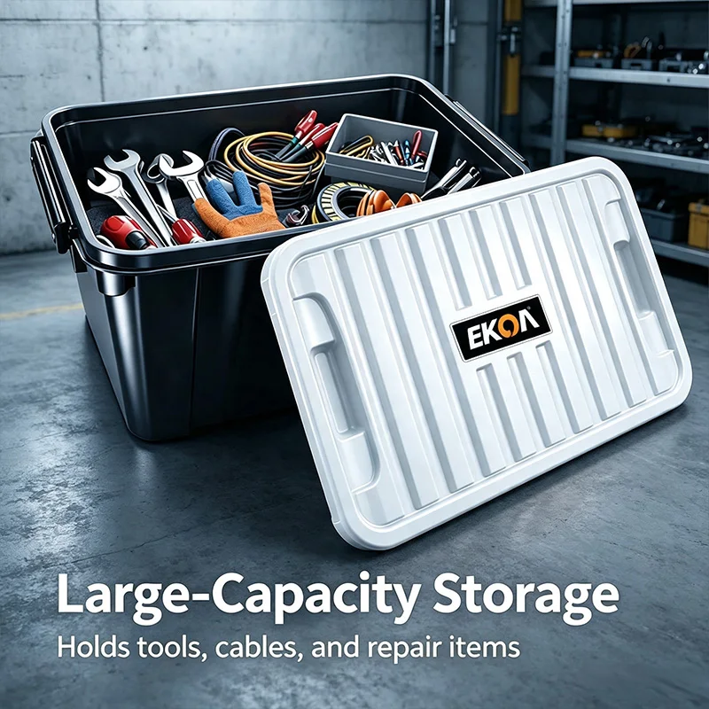 EKOA 20L/21QT Heavy Duty Storage Box with Lid, Stackable Plastic Storage Bins with Secure Latches & Reinforced Handles