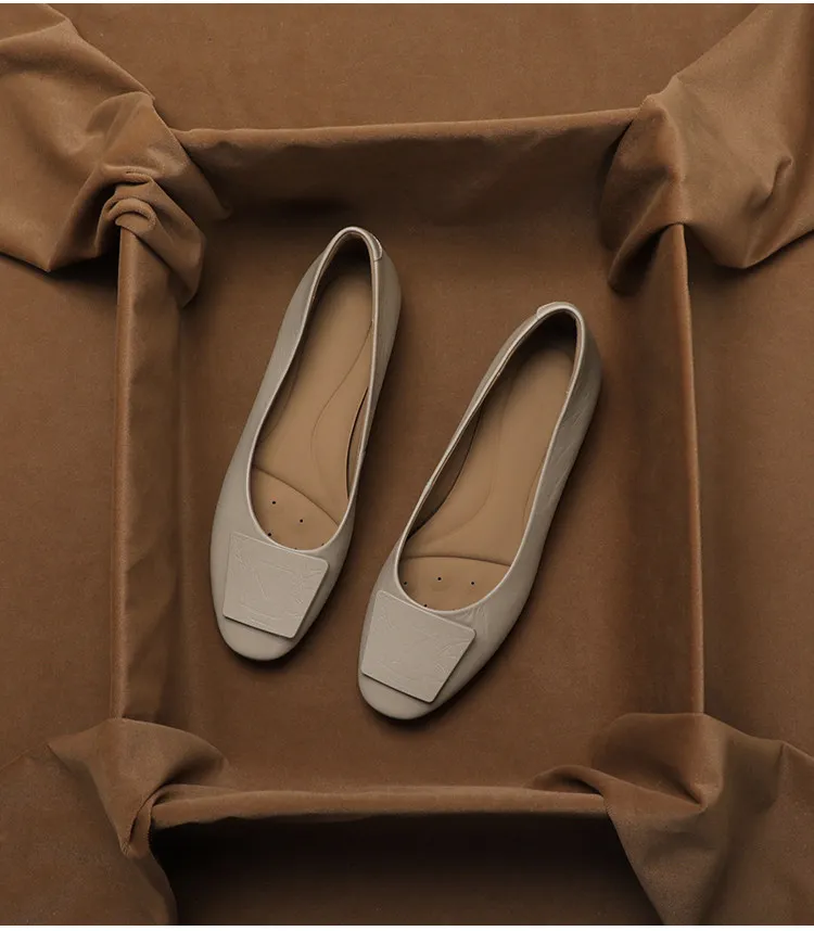 SHOEBOX French ultra-soft lambskin women's flats 2026 autumn new genuine leather round toe flat shoes with hidden platform