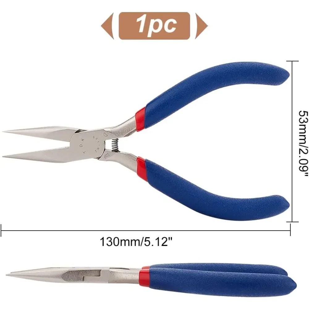1 Set Flat Nose Pliers 5.12 Inch 316 Stainless Steel Micro Slim Chain Jump Rings Opener Bending Shaping Jewelry Tool Blue