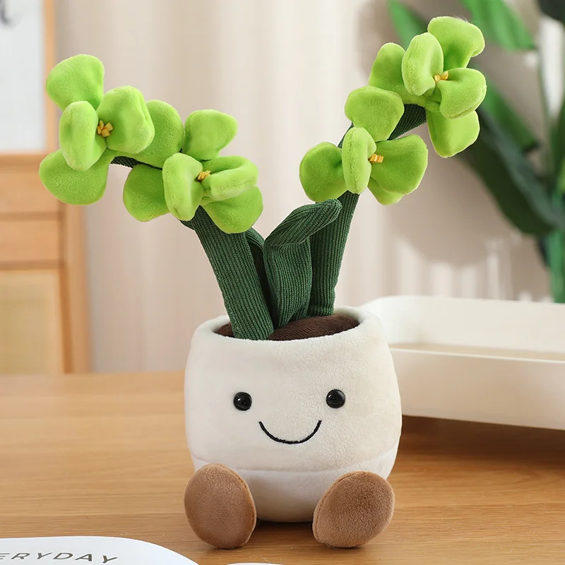 Cute Rose Flower Plush Potted Plant No Watering Simulation Floral Doll Creative Bedroom Bedside Decoration Soft Collectible Gift