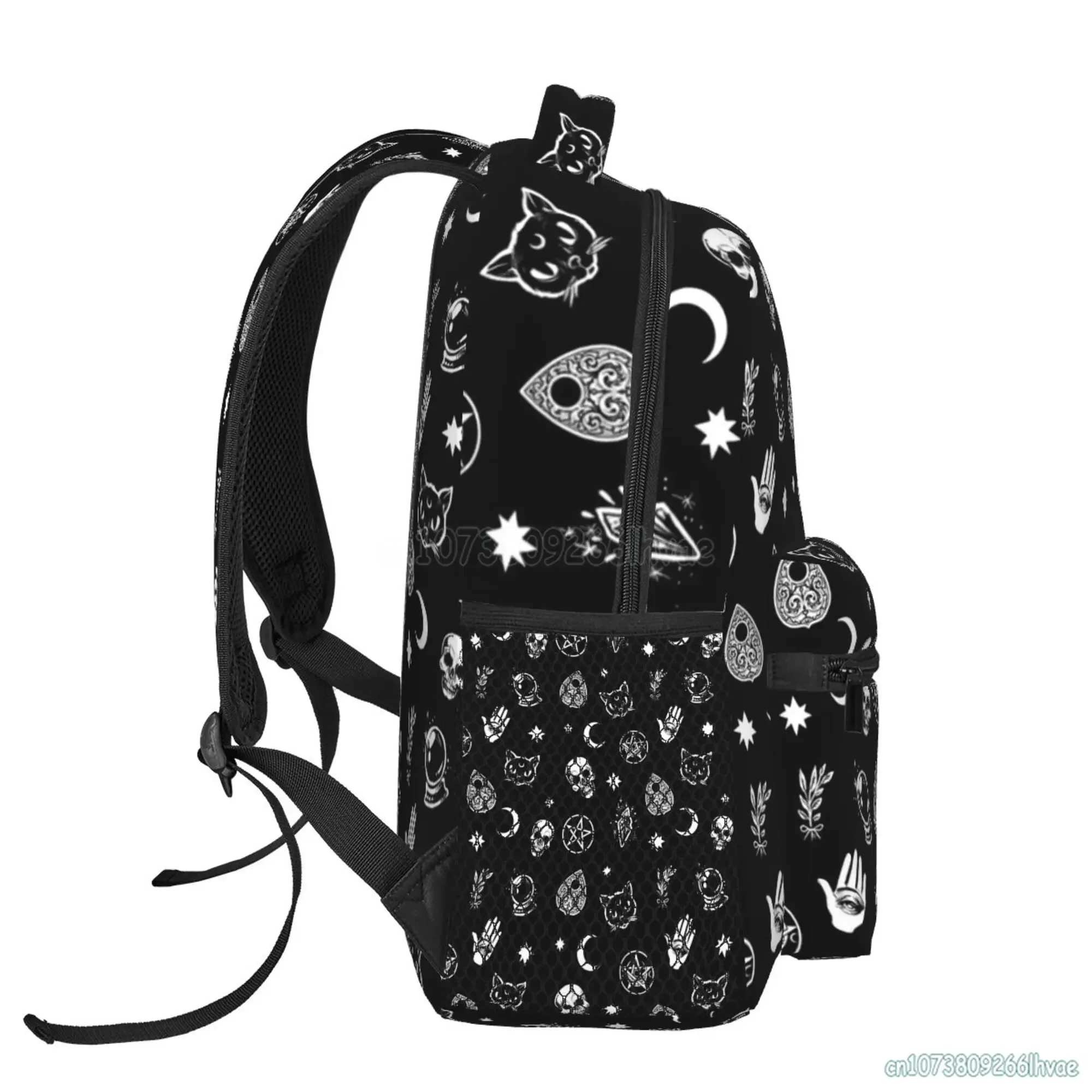 Black Witch Skull Moon Divination Backpacks School Book Bags Waterproof Student Laptop Backpack Casual Travel Sports Daypacks