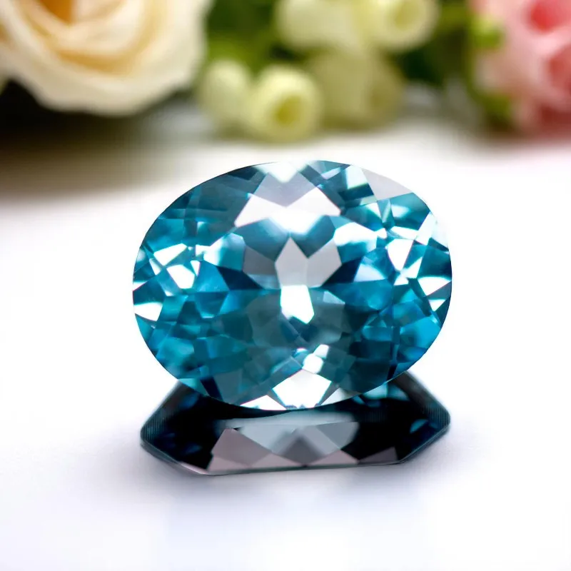 Im Labor gezüchteter Saphir in Aquamarin-Farbe, oval geschliffener loser Edelstein mit AGL-Zertifikat für die Schmuckherstellung, Anhänger- und Ringmaterialien. – Detail 3