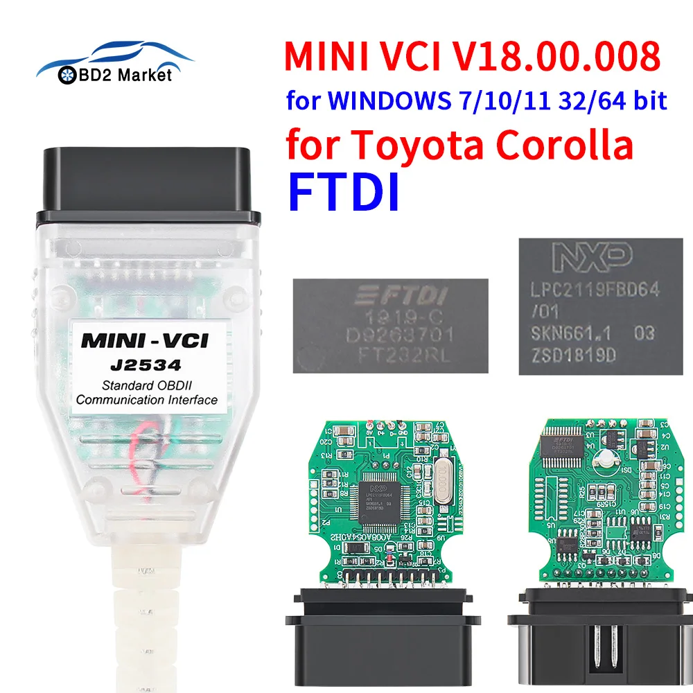 

Mini VCI J2534 V18.00.008 For Toyota OBD2 Car Diagnostic Cable FTDI FT232RL TIS Techstream Auto Cables Connectors 22PIN to 16Pin