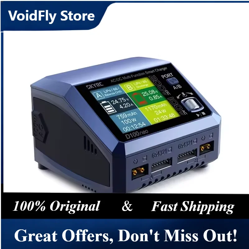 VoidFly SKYRC D100neo Smart Charger AC100W DC200W for 1-6S LiPo/LiFe/LiIon/LiHV Battery RC Model Car Accessories