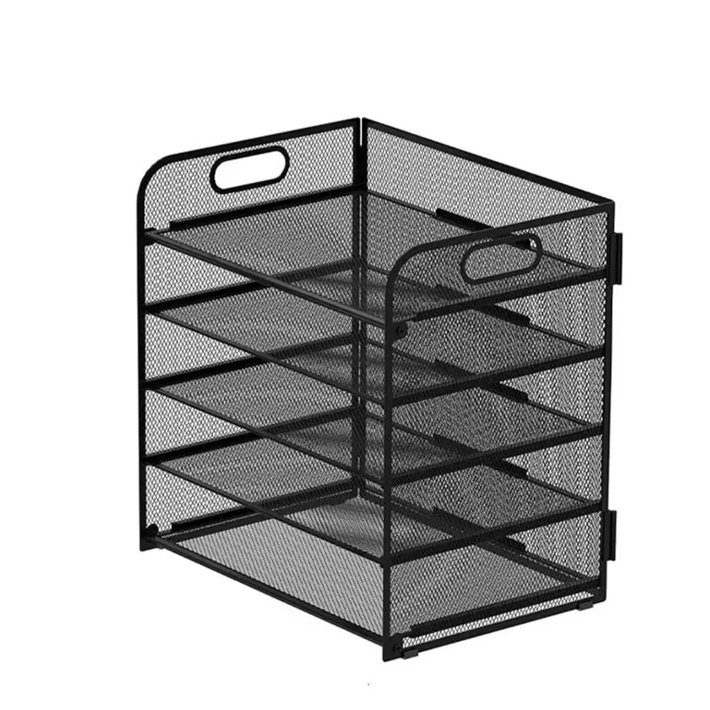 

Easy To Install 5 Tray Mesh Desk Organiser Tray Metal Foldable File Organizer Shelf with Handle Durable Paper Sorter Rack Home