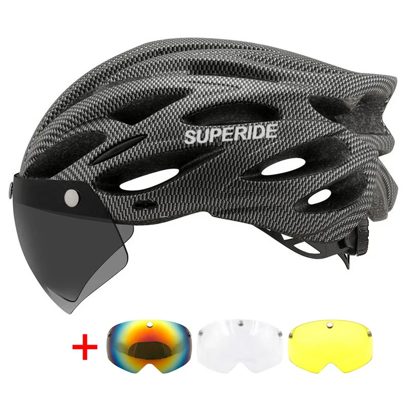 SUPERIDE Ultraleichter Fahrradhelm mit magnetischen Googles und Sonnenblende für Herren und Damen, In-Mold-Rennrad, MTB-Fahrradhelm