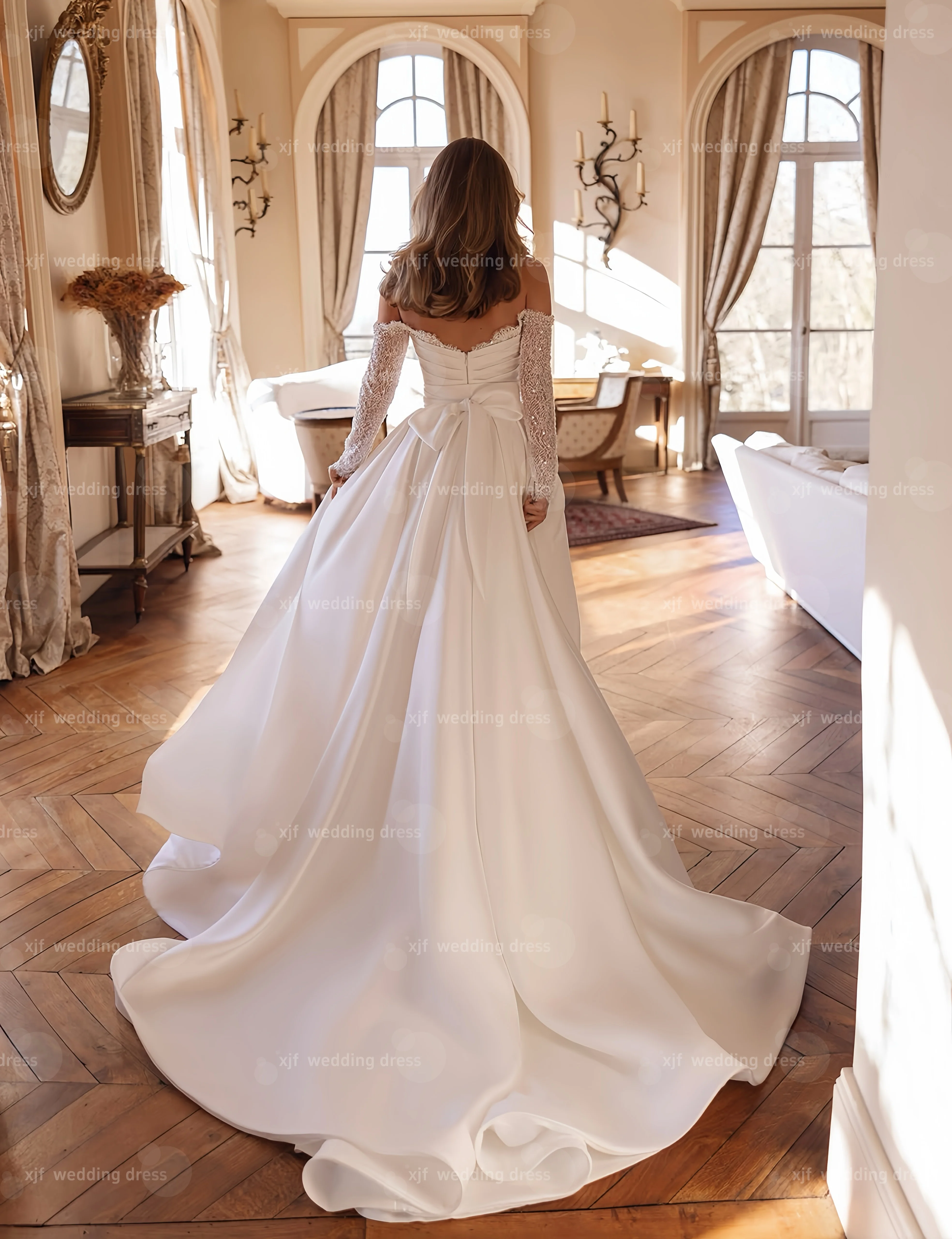 Customzied Sweet Collar Long Sleeve Satin Mermaid wedding dress vestidos de novia amanda novias amanda novias official