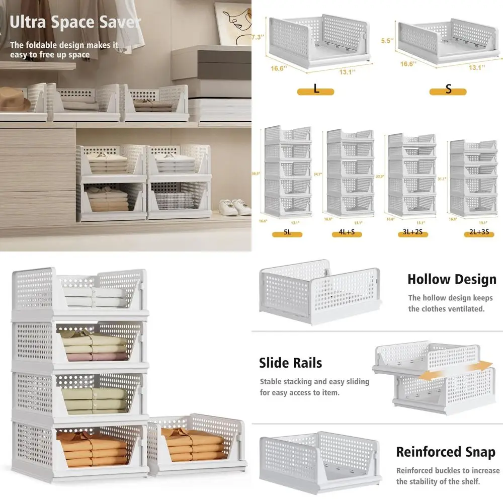 

Складные пластиковые контейнеры для хранения из 5 частей (объем 5 л) для дома, офиса и кухни