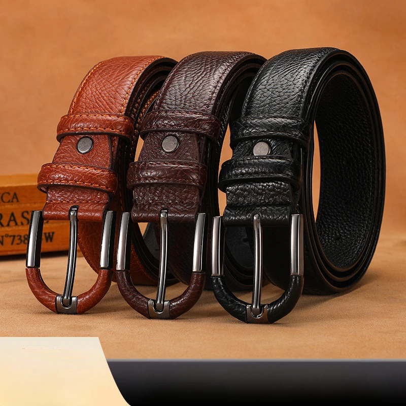 

New Luxury Men's Leather Belt Korean Version Versatile Simple Trendy Pants Belt Perforated Jeans Young Casual Business Belt