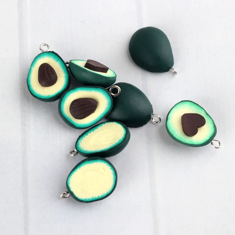 Newest 80pcs 16*19mm Fruit avocado heart clay resin plastic pendant diy jewelry accessories earrings material cute pendant