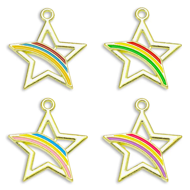 20 pcs/lot Fashion Alloy Enamel Gold Star Pendant Accessories Charms for Women, Earrings/Necklace Handmade DIY Jewelry