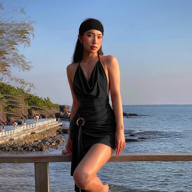 فستان قصير بدون ظهر بني عتيق من WhereMery Y2K فساتين نسائية بطيات على شكل حرف a مثيرة لصيف 2024 فساتين فتاة رائعة #4