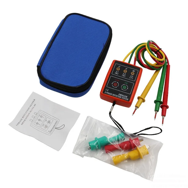 SM852B 3 Phase Rotation Tester, Digital Phase Indicator Detector, LED Buzzer Phase Sequence Meter Voltage Tester Tools