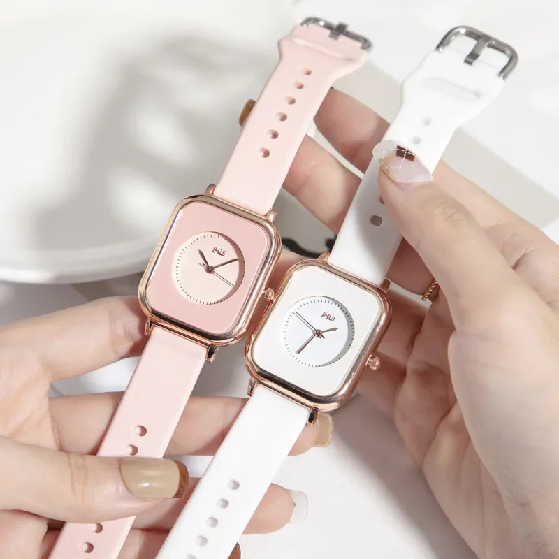 Reloj deportivo informal para Mujer, relojes rosas con correa de silicona, relojes de pulsera de cuarzo rectangulares a la moda