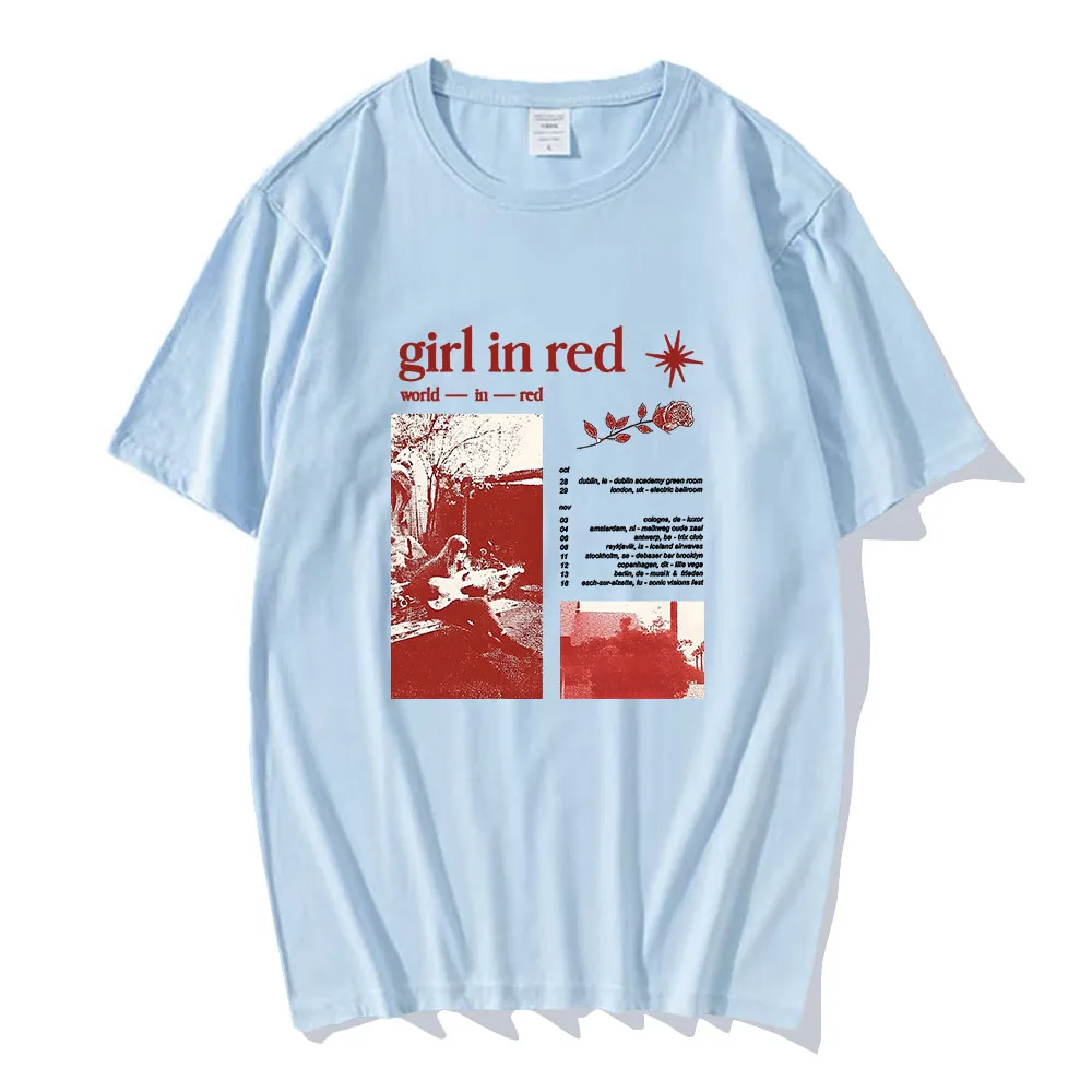 Camiseta feminina de algodão com decote em O, cantora em vermelho, camiseta confortável, streetwear Hip Hop, alta qualidade, casual, verão