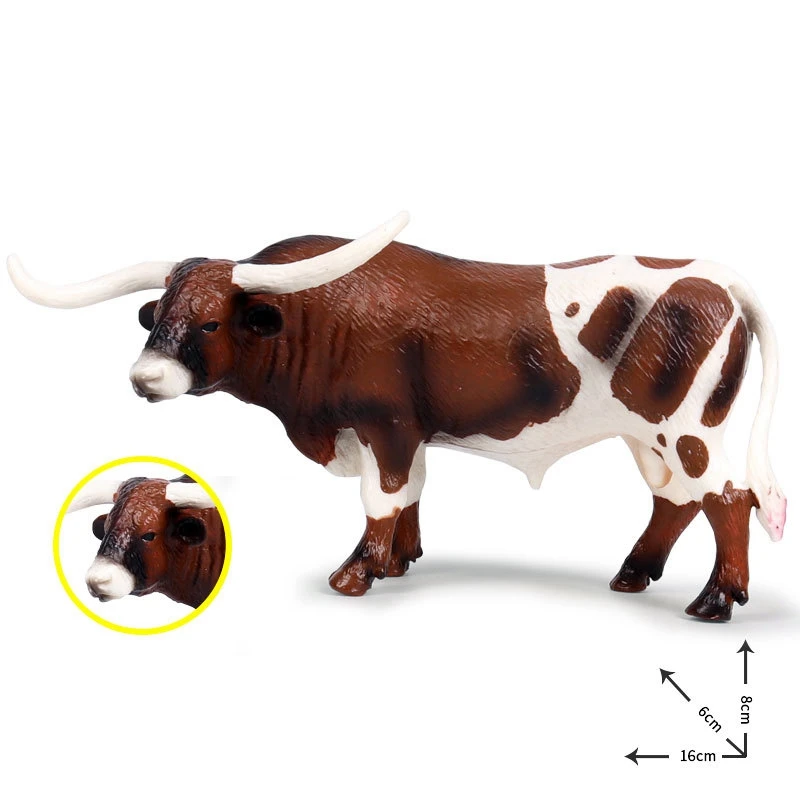 Corno lungo di plastica toro bovini animali Action Figures Static Cute Model Collection modello di mucca giocattoli per bambini