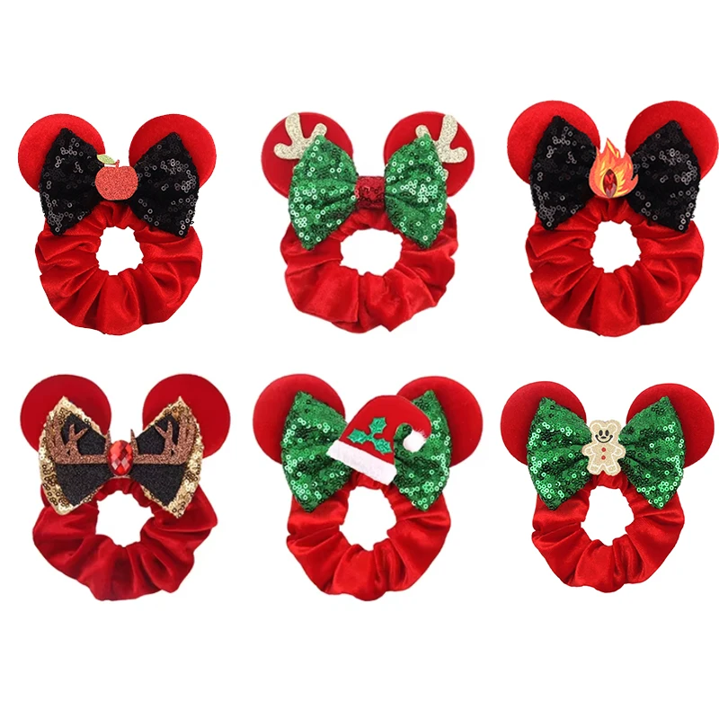 

New Popular Mouse Ears Hair Scrunchies Sequins 4"Bow Headband Women Velvet Hairband For Girls DIY Hair Accessories Women Gift