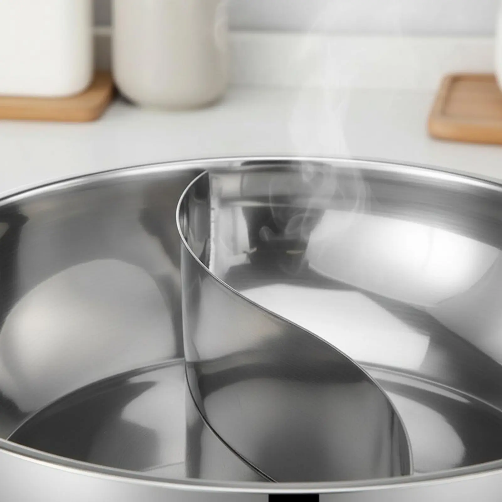 Yin Yang Hot Pot Thickened Material Stainless Steel Divided Hot Pot Kitchenware Induction Cooktop Compatible for Restaurant