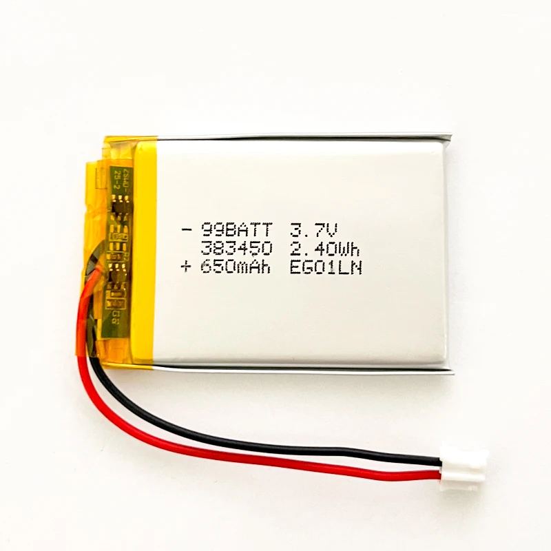 383450 650mAh 3.7V Lithium Battery Rechargeable Polymer Batteries for Massager Bluetooth Headphones Speaker LED Light MP3 Toys