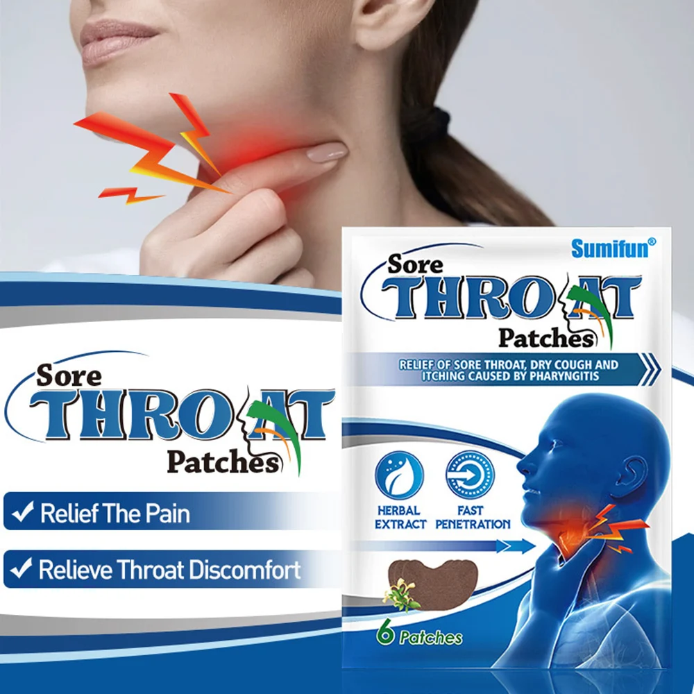 6pcs/bag Sore Throat Patches Cough Anti Inflammation Pharyngitis Swelling Plaster Suppress Throat Itching Pain Treatment Patches