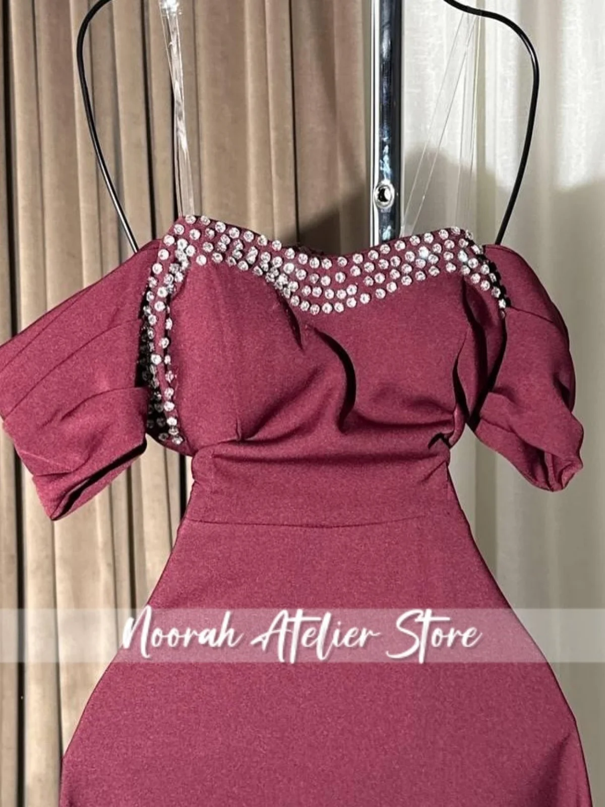 Elegant Brown Off Shoulder Saudi Arabia Beads luxurious Evening Dress 2025 wedding dress فساتين سهرة Prom Long Dress Customized