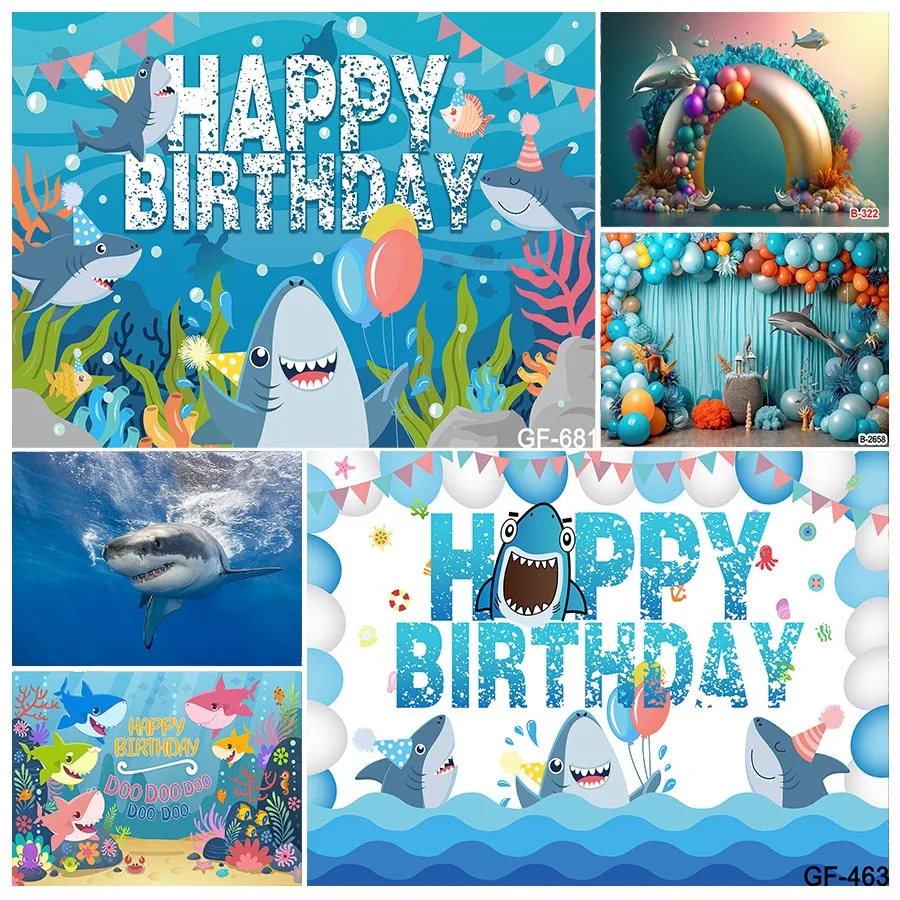 Underwater World Shark Birthday Backdrop for Photography Sea Ocean Fish Dolphin Newborn Baby Shower Background Photo Studio Prop