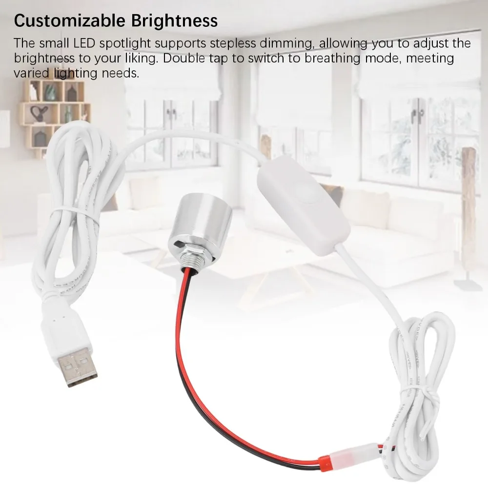 Mini 1W LED Spotlight 5V USB Powered Neutral Light 4000K LED Accent Light Stepless Dimmable Silver Spot Light Indoor