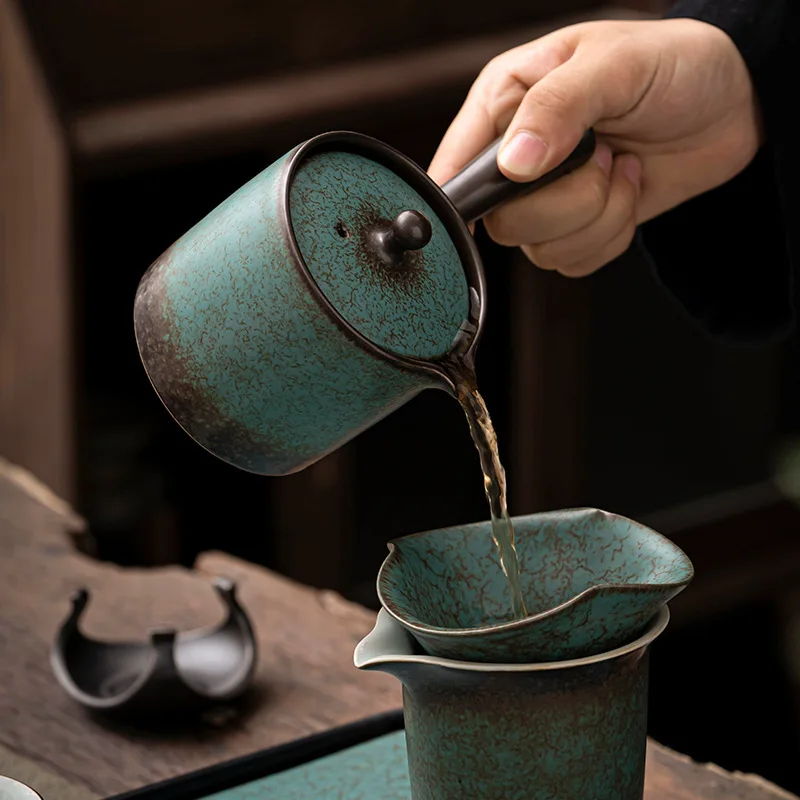 Black Ceramic Tea Set for Home Use, Luxury High-End Kung Fu Tea Brewing, Small Tea Tray, Office Reception Gift Box Set