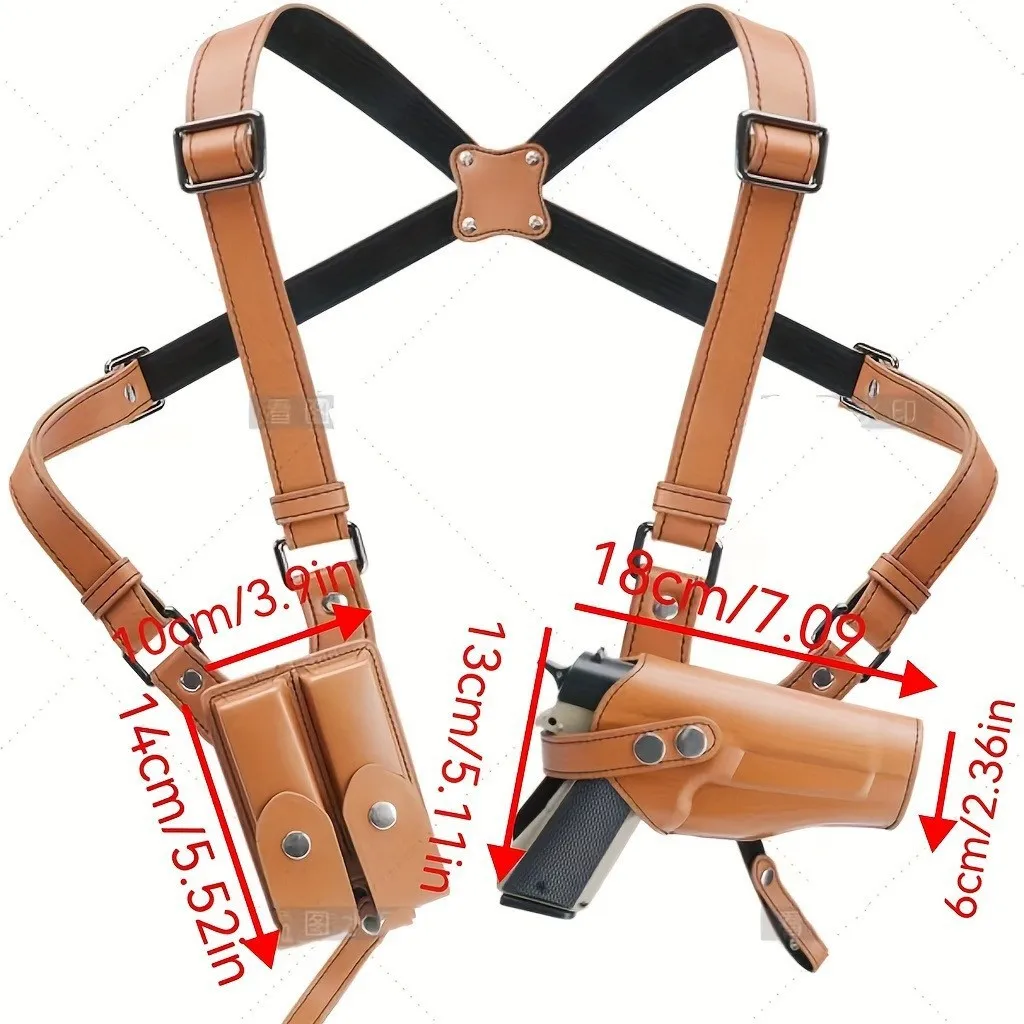ปรับหนังคู่นิตยสารไหล่ปกปิดปืนพก HOLSTER ด้านข้างสายคล้องปืนกลางแจ้งสายคล้องไหล่ของขวัญเพื่อน