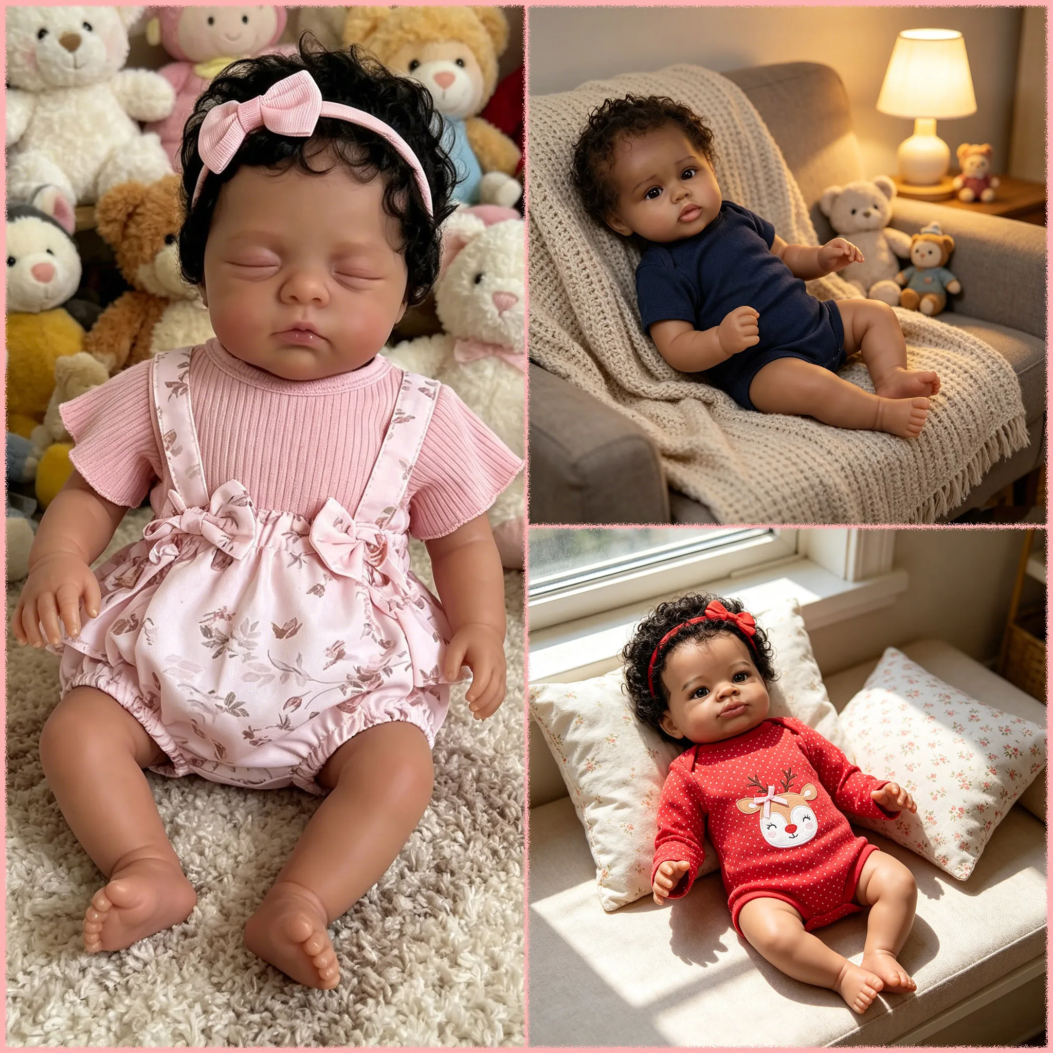 

19inch Lanny/Reuben/Irys Dark Skin Lifelike Reborn Baby Doll Soft Cotton Body Multiple Layers Painting Skin With Hand Root Hair