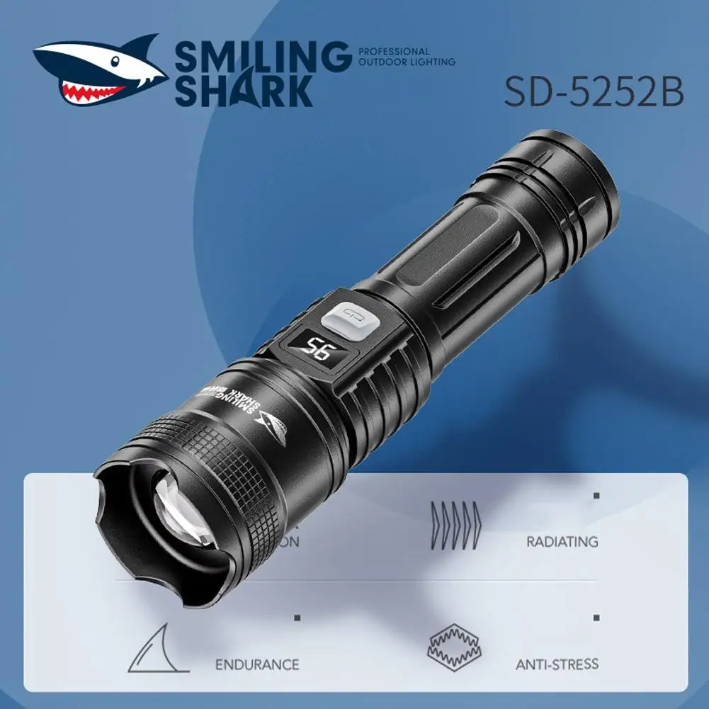 

Highlight Flashlight Digital Display Smiling Shark Zoom Portable Outdoor Adjustment Three-gear Retractable Camping Flashlig M4F3