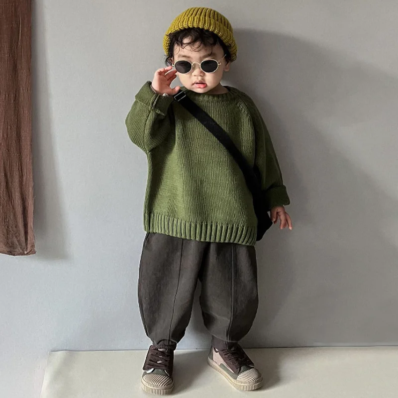 Herbst-Winter-Mode: Warme Pullover für Jungen und Mädchen, einfarbig, gestrickt, mit Rundhalsausschnitt, Oberteile für Kinder im Alter von 2 bis 8 Jahren, Unterhemd. – Detail 19