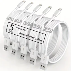 2M/6.6FT USB A to L Cable Cord for iPhone iPad - 5 Pack