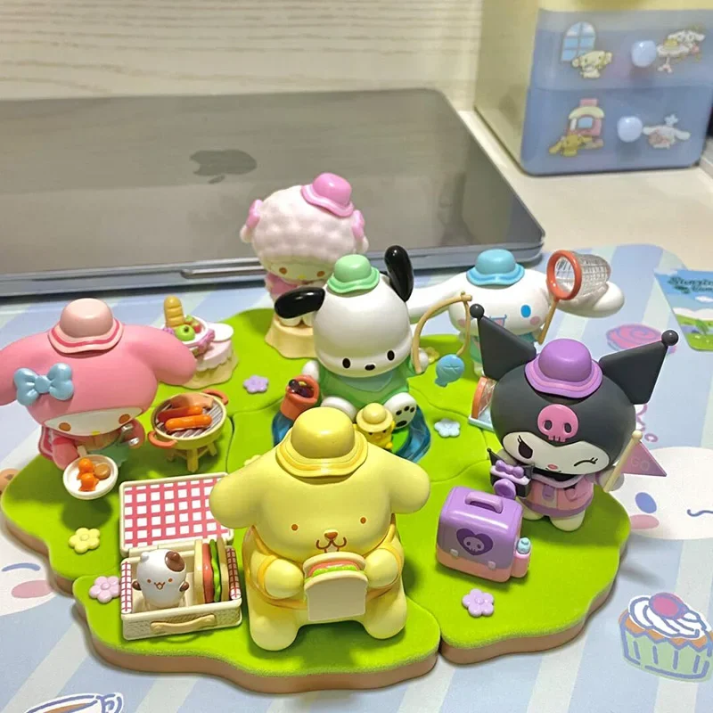 Sanrio Camping Friends Series Blind Box Kuromi Cinnamoroll Pachacco Pompompurin Kawaii Action Figure Model Decor Kids Toys Gifts