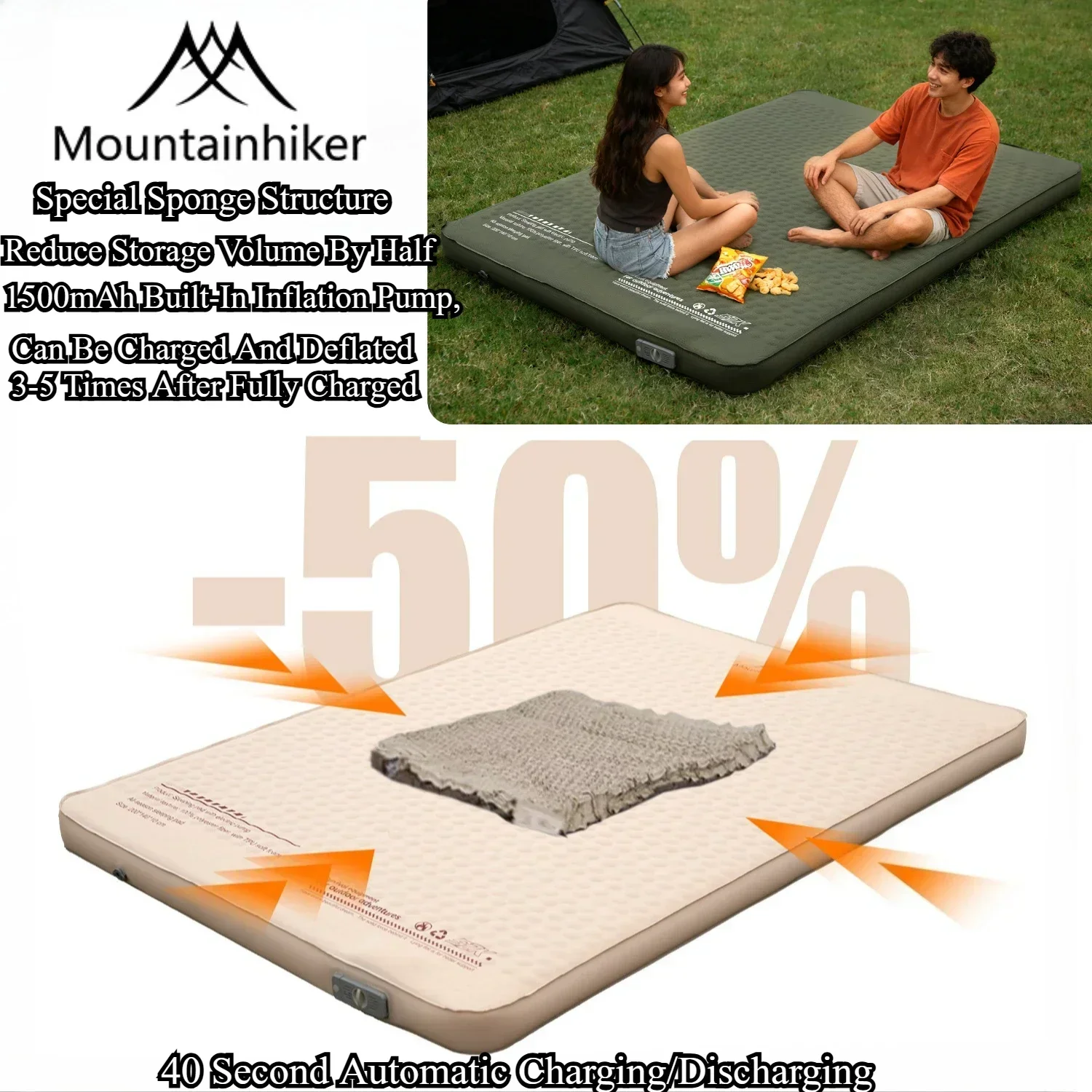 Bild 5: MOUNTAINHIKER Isomatte Upgrade Edition 10CM Hoch mit Aufbewahrungstasche Tragbare Camping-Luftmatratze