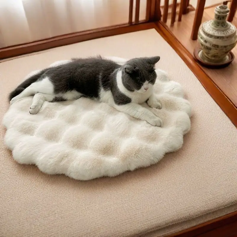 

Plush Round Pet Bed, Fluffy Dog Cat Bed for Small Medium Breeds, Non-Slip Washable Faux Fur Sleeping Cushion Mat,Winter Cat Pad