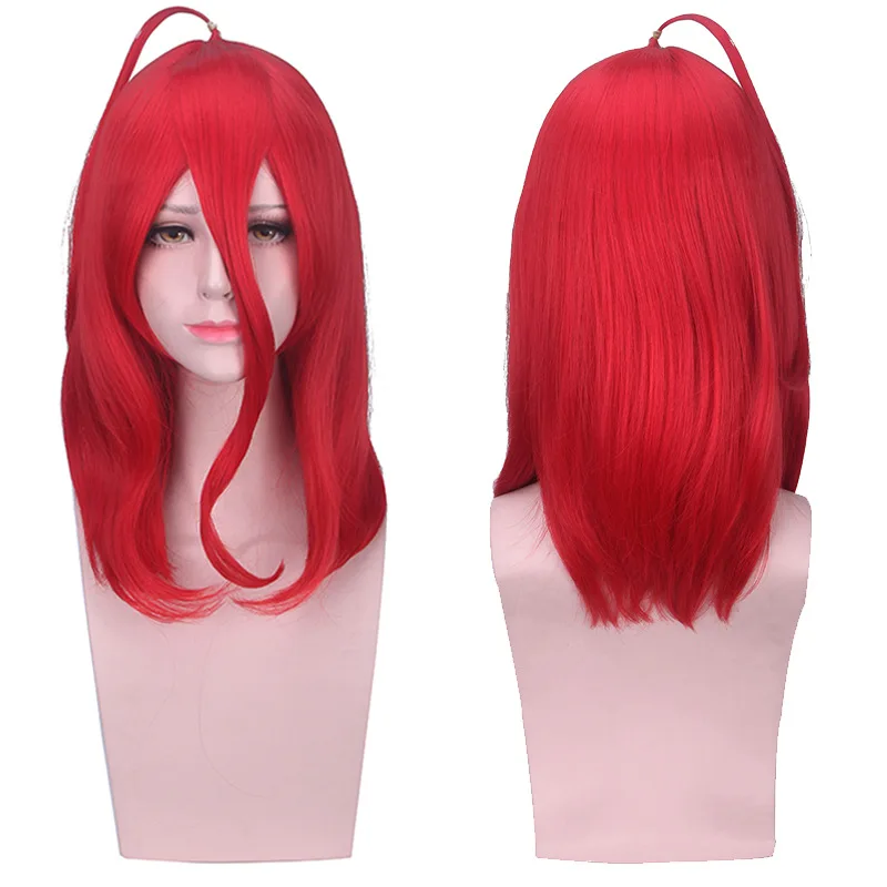 Synthetic Cosplay Wig Red Layered Bob with Curly Tips Pear Hair Anime Style for Carnival Party Halloween Roleplay