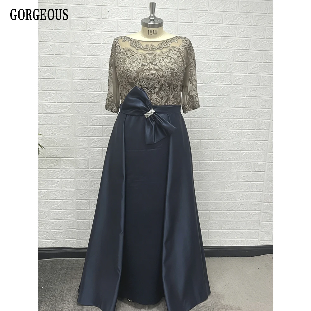 Customized Mother of the Bride Dresses 2025 A-Line O-neck Wedding Guest Gowns Lace Applique Bow Ruching Dress  Wedding Party New