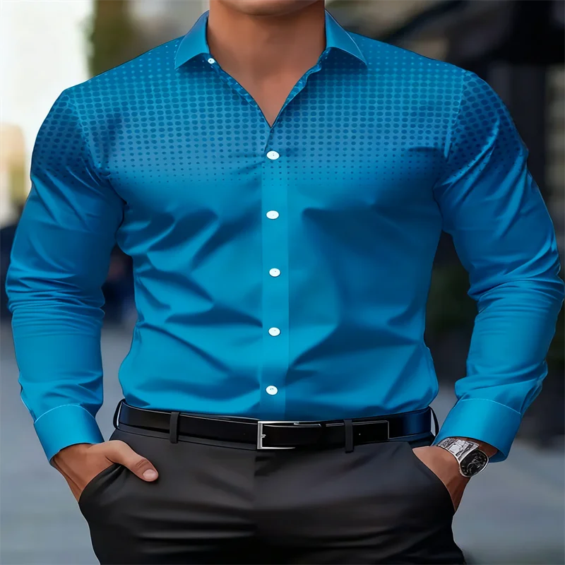 2025 new men's business gradient polka dot shirt long sleeved lapel, no ironing, breathable slim fit formal shirt Office Formal