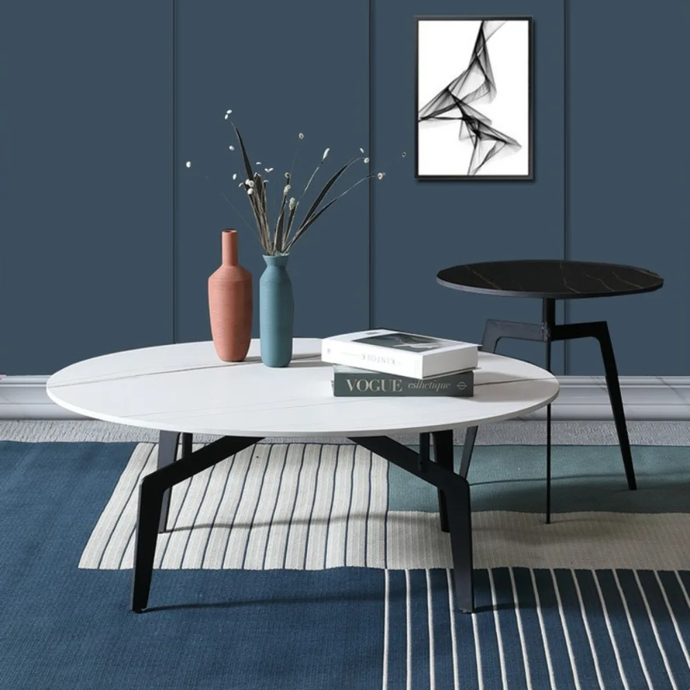 Modern simple marble size black and white coffee table  household living room bedroom small apartment side table round low table