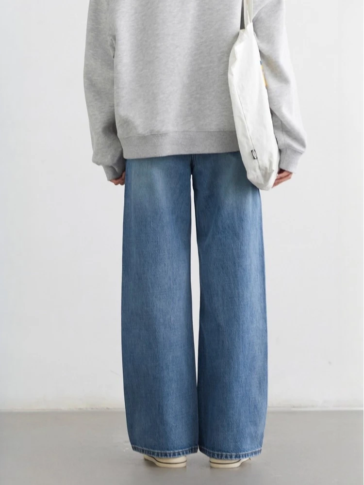 شيك فين جينز نسائي أزرق فضفاض غير رسمي متين من القطن بتصميم عتيق بأرجل واسعة من قماش الدنيم بنطلون نسائي لربيع وخريف 2026 ملابس نسائية