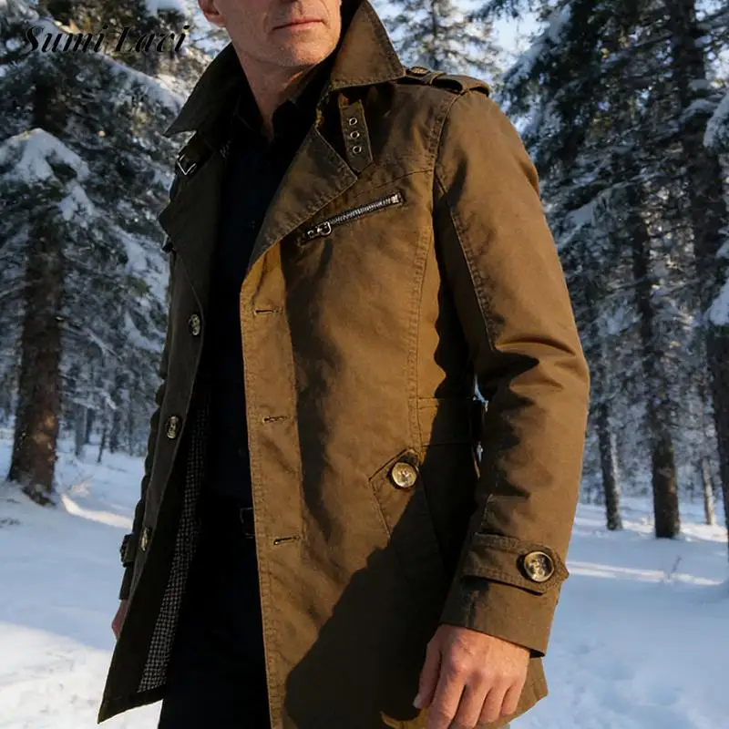 

Vintage Turn-down Collar Button-up Mens Overcoats Spring Fall Daily Casual Solid Color Windbreaker Men Fashion Outerwear