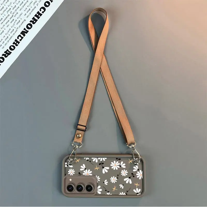 S23 Белый цветок Новый чехол для телефона со шнурком Sky Eye для Samsung S23 S23FE S24 S24Plus S23Plus S21FE S22Plus S21 S22 S23Ultra Cover