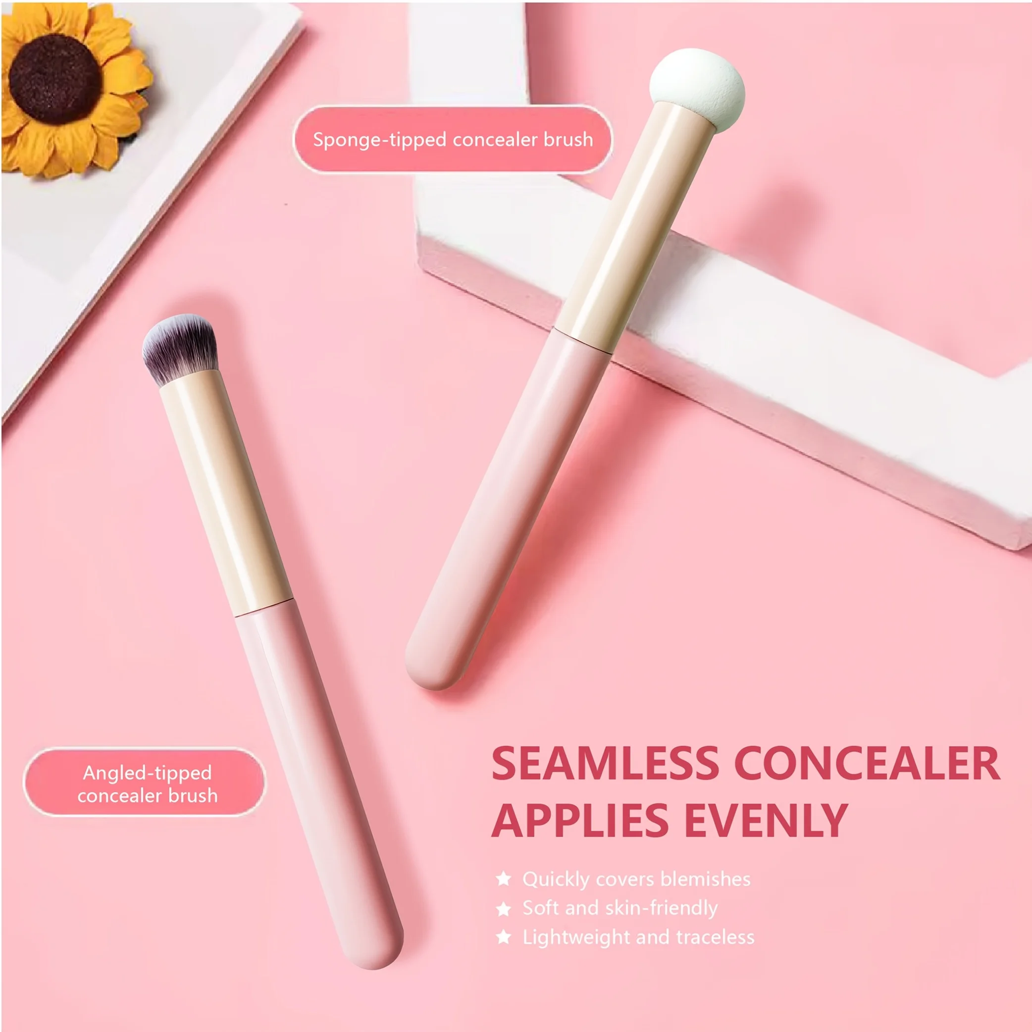 2PCS Concealer Makeup Brushes, Soft Synthetic Bristles, Precision Blending Brushes for Face and Eye Makeup