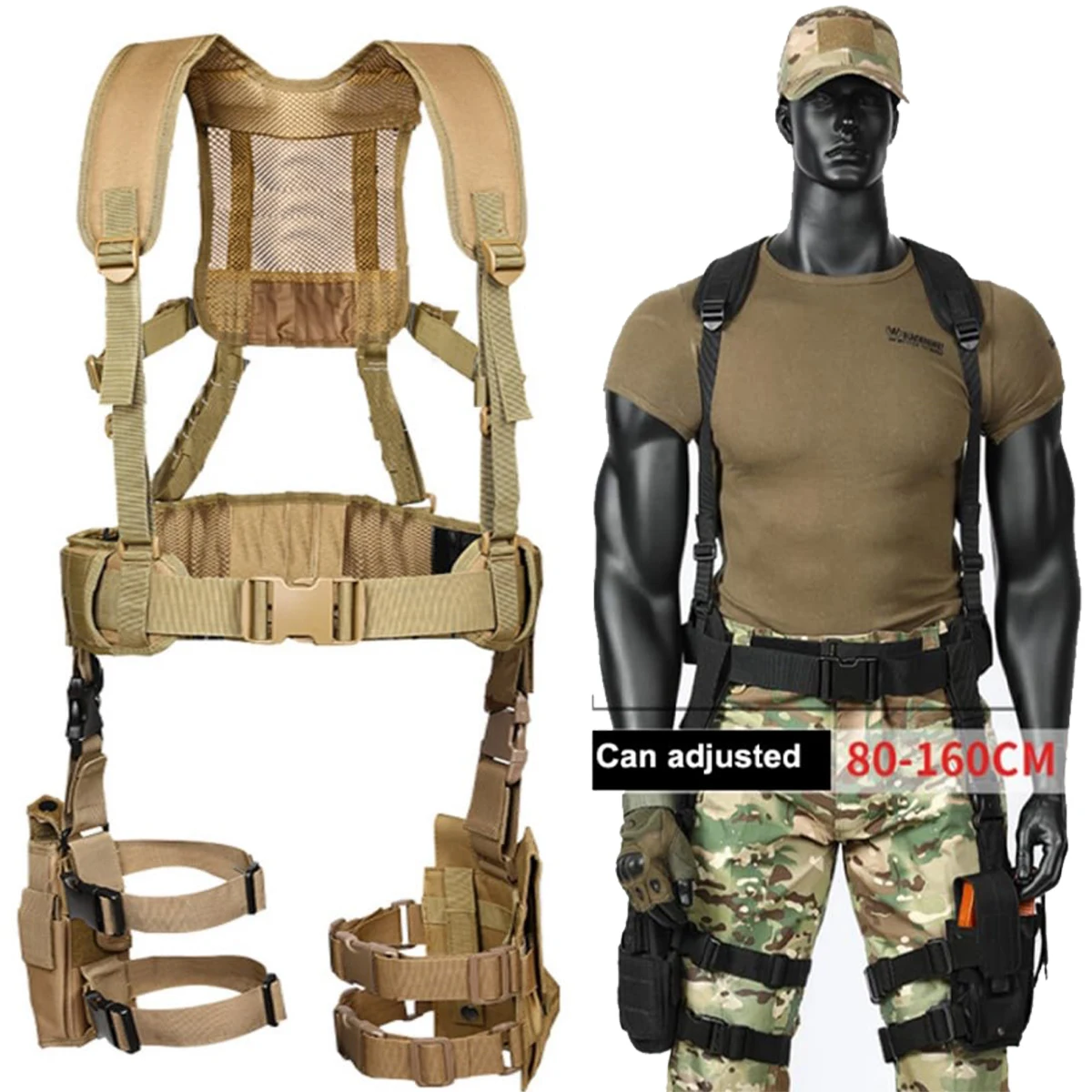 

Tactical Hunting Belt with Left Right Drop Leg Holster Mag Pouch Bag Combat Girdle Adjustable Soft Padded for Airsoft Shooting