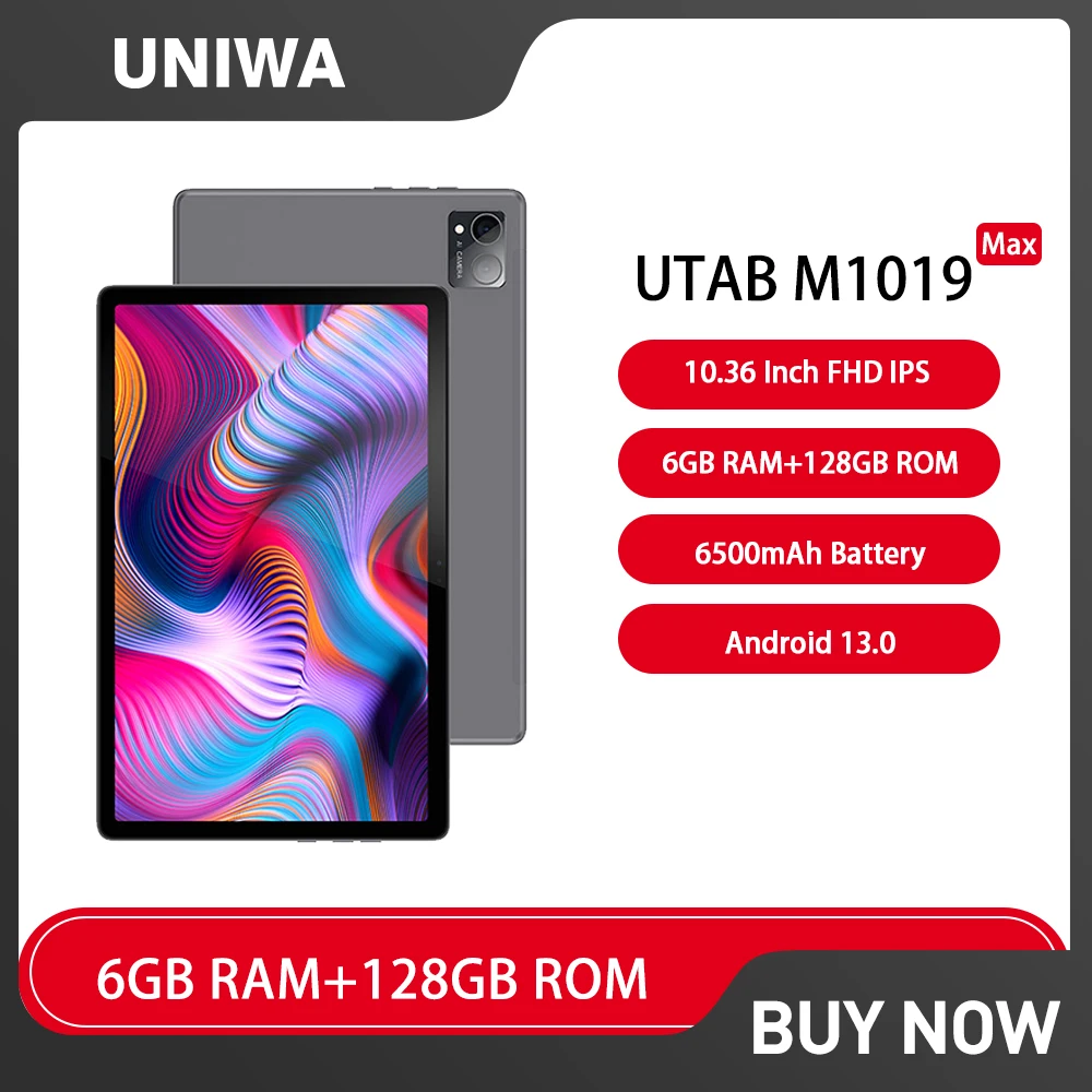 

UNIWA UTAB M1019 Max Tablet Android 6GB RAM+128GB ROM 10.36 Inch FHD Unisoc T616 octa core 13MP 6500mAh Battery 4G Tablets PC