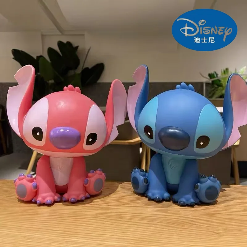 New Disney Stitch Angel Piggy Bank Cartoon Anime Money Box Pvc Action Model Kawaii Doll Decorative Collect Kids Toy Xmas Gift